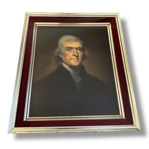 Framed Portrait of Thomas Jefferson with Gold and Red Accents